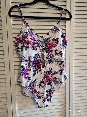 Like new white with pink and gold floral print Ambrielle XL one piece